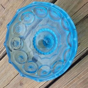 Vintage Electric blue vaseline glass Fostoria coin bowl
